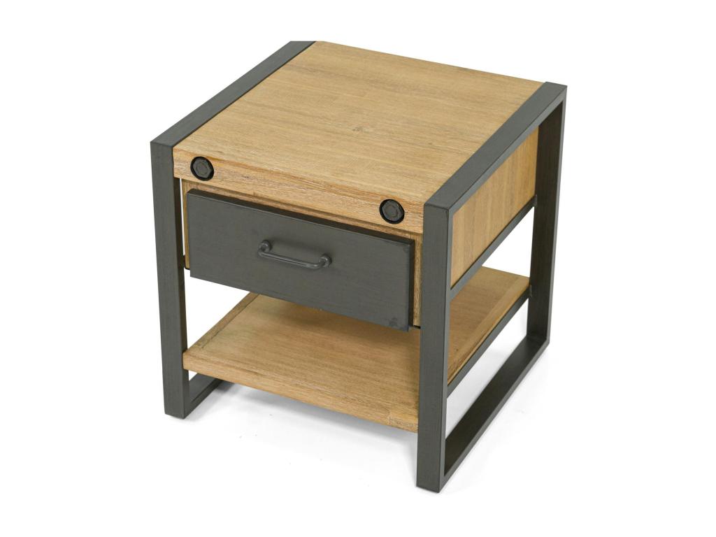 Table de chevet industrielle bois-métal 1 tiroir et 1 plateau bas Lumenao HXED08344