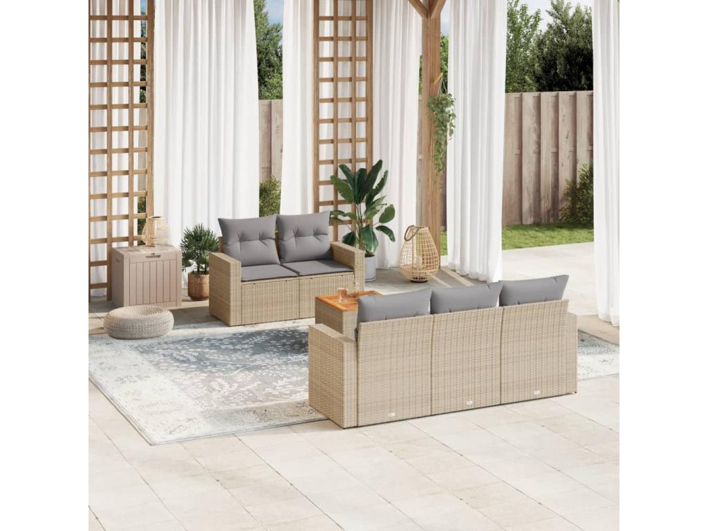 Salon de jardin avec coussins 6pcs méVentoriq beige résine tressée PYSY37489