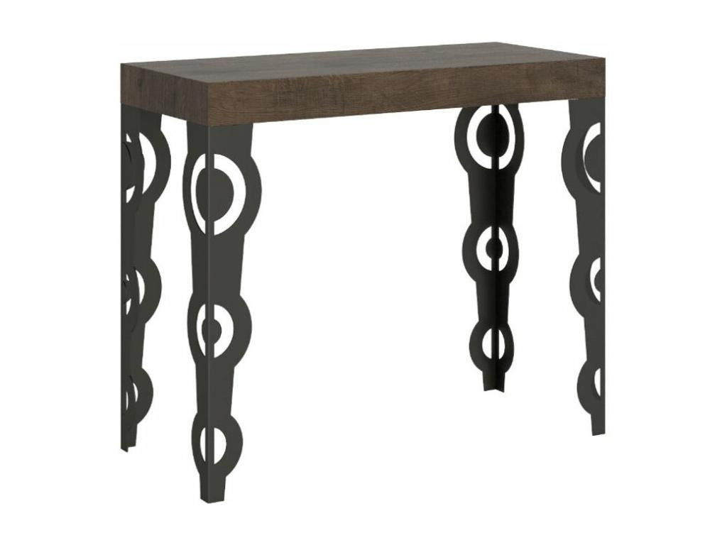 Lumenao extendable console table, oriental style, 90x40-196 or 90x40-300, brown, 2-leg support, 3 slim extensions, ZNDE40328