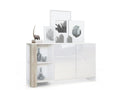 White Matte Body Furniture with Glossy White Fronts and Raw Oak Effect Panels 143x81x36 cm LHJQ84054
