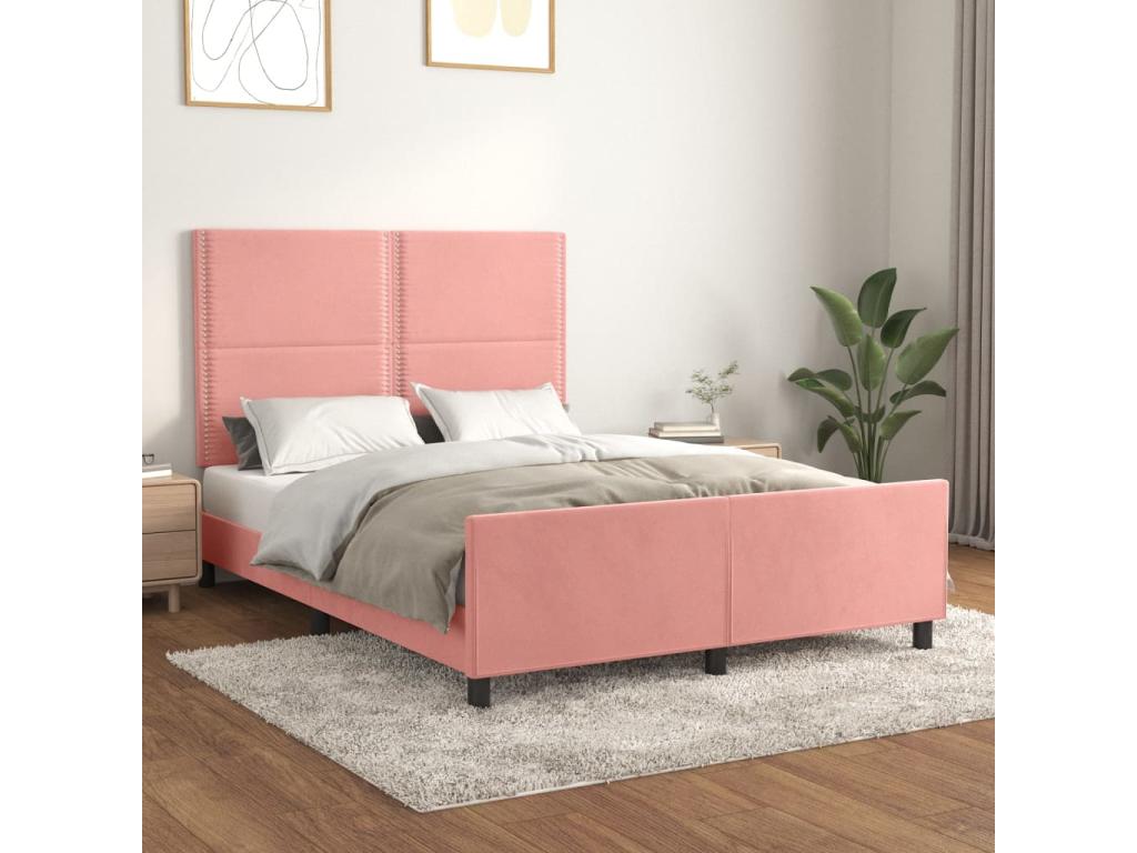 Cadre de lit sans matelas rose 140x190 cm velours UTNK26819