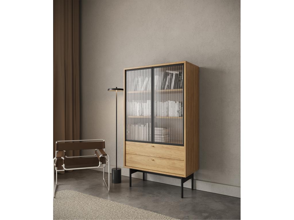 Low display cabinet - 85cm - with two drawers - hickory wood color - Lumenao SLBJ12382