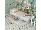 Single wooden bed - with drawer N02 Grey 120x200 TCEL32862