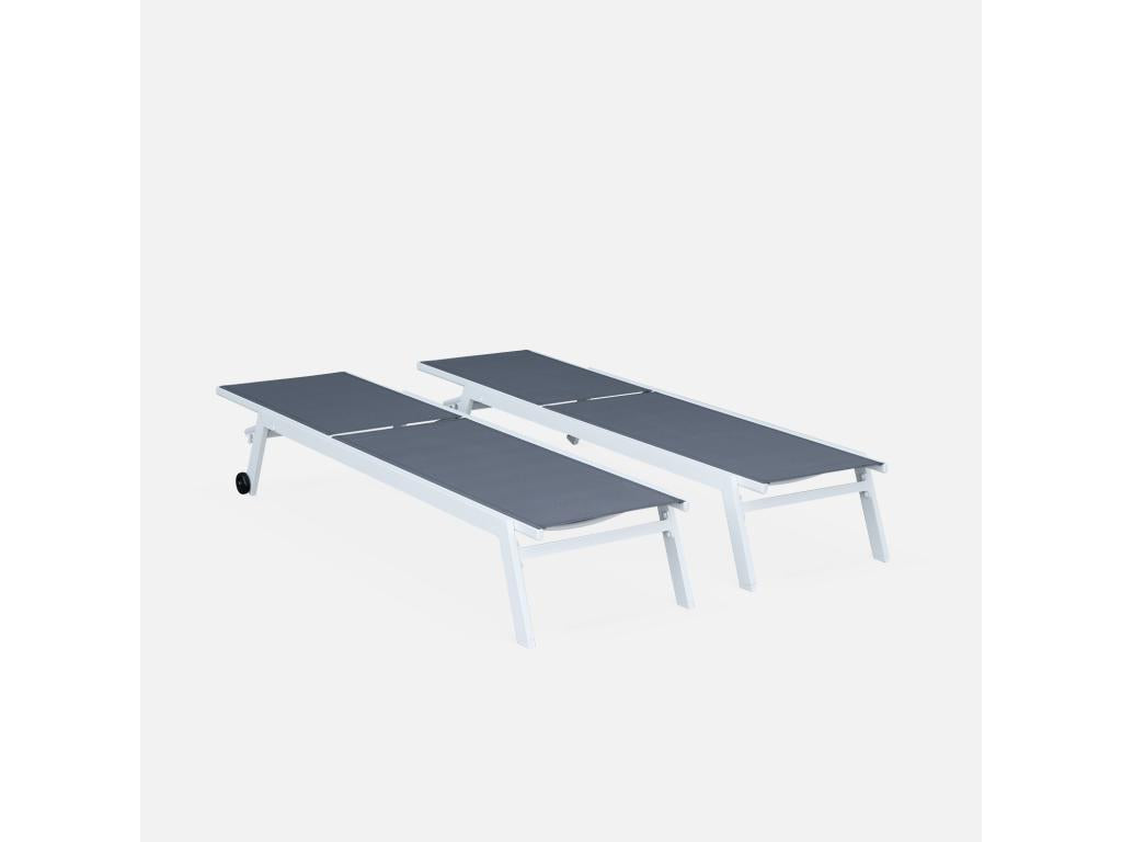 Lot de 2 bains de soleil Ventoriq en aluminium blanc et textilène gris- transats multi positions avec Ventoriq WYOS21590