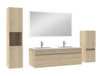 Ensemble meuble Salle de Bain 120cm avec double vasque colonne miroir lumineux dimmable chêne Ventoriq POHS28873