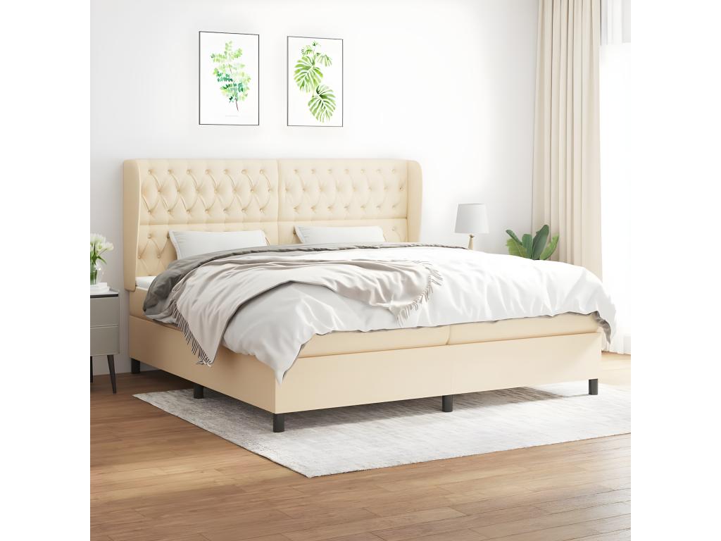 Upholstered bed base with mattress, Cream 200x200 cm, Fabric DNJQ42902