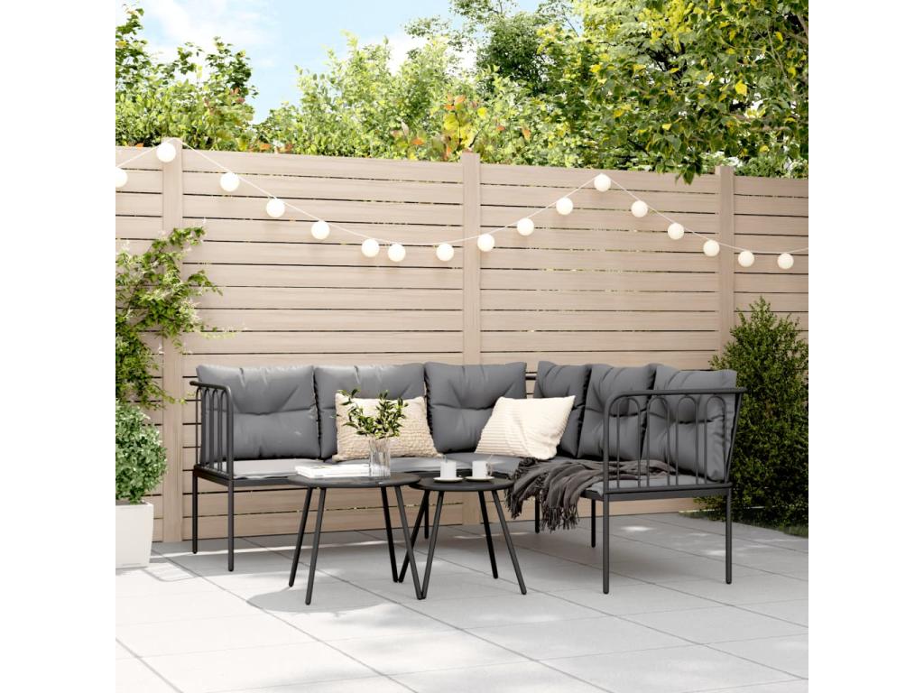 Ensemble de canapés de jardin et coussins noir acier textilène ZMBO49471