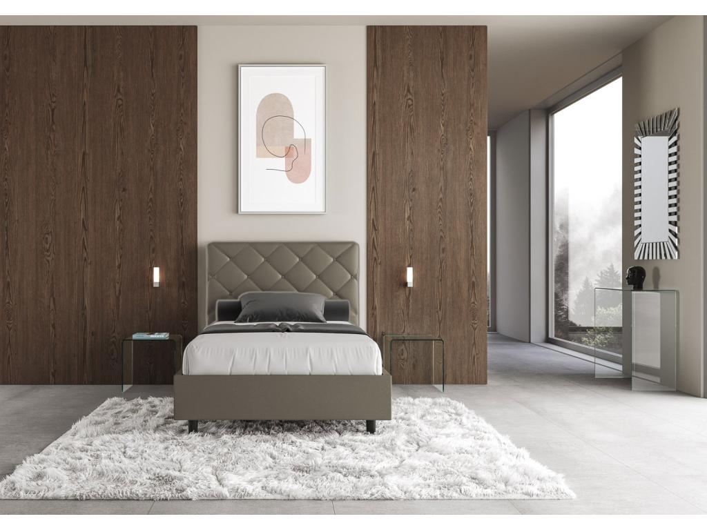 Upholstered storage bed 140x190 cm, cappuccino faux leather, Boislis YXVE96279
