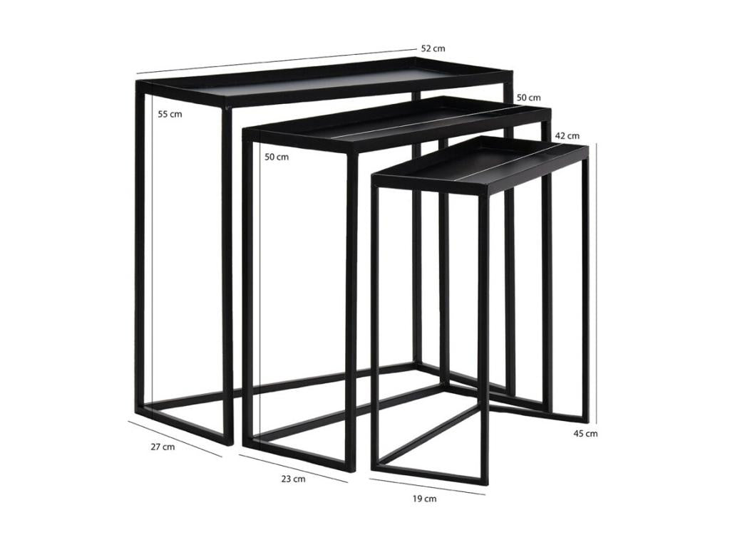 Set of 3 nesting side tables/consoles in black metal - Ventoriq 3478 WLRD28209