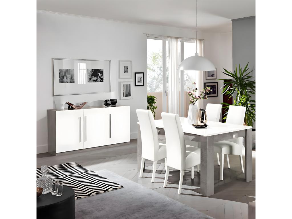 Boislis - Ensemble Salon Séjour Blanc et Marbre Meuble TV Buffet Table 160cm LIWB36396