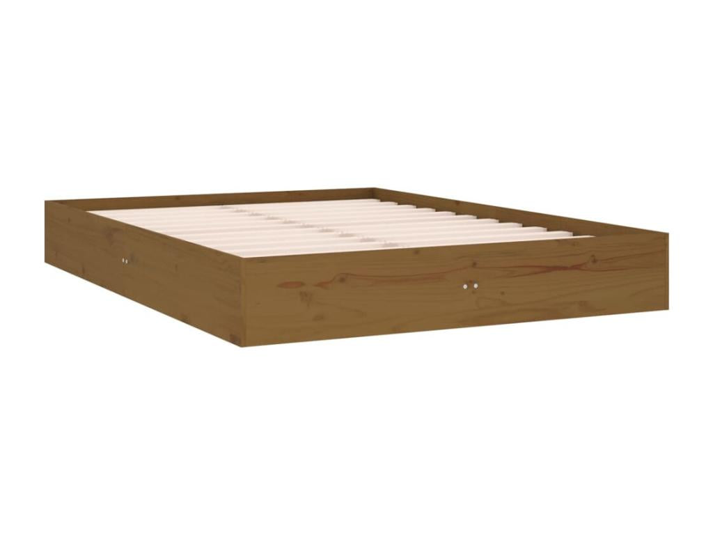 Cadre de lit Marron miel Bois massif 135x190 cm Double TTCQ20859