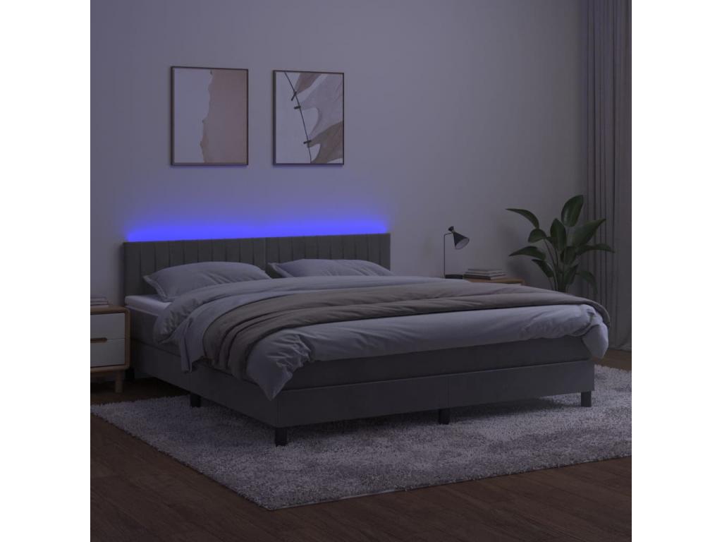 Lit à sommier tapissier matelas et LED Gris clair 180x200 Velours OCXZ37757