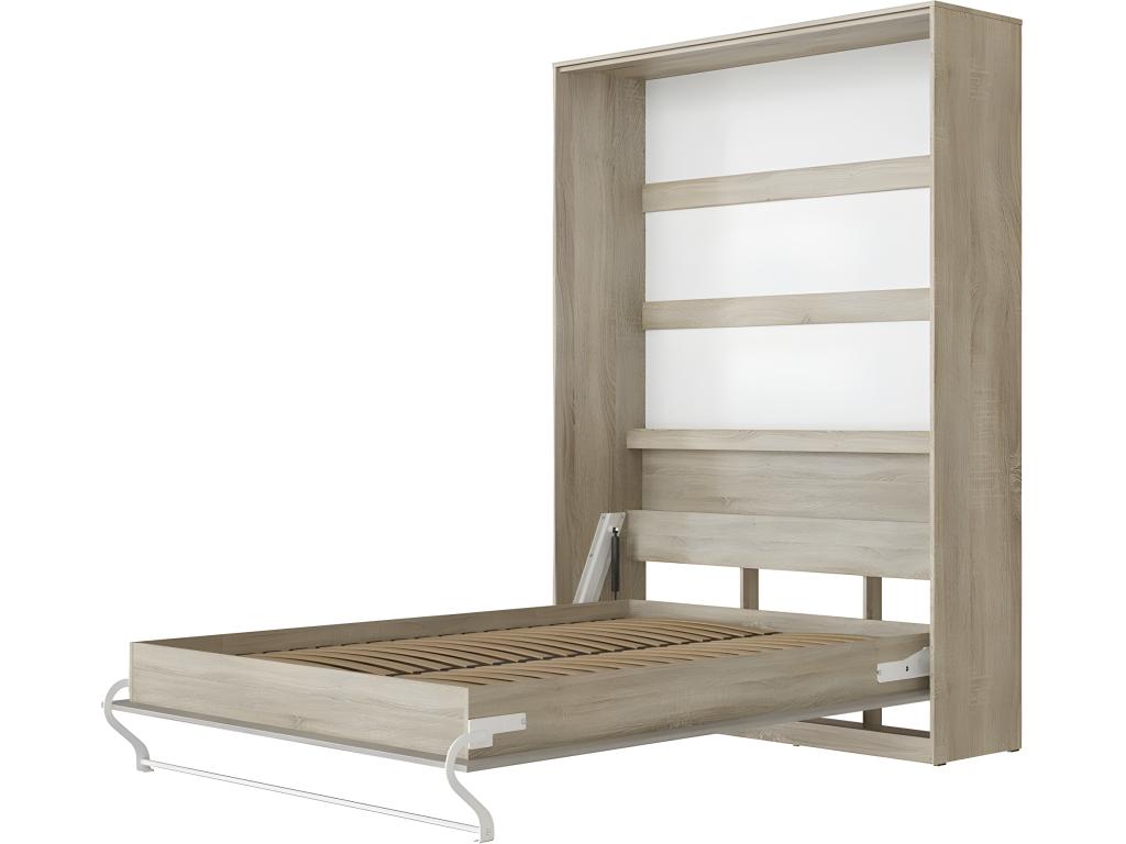 Armoire Lit escamotable 140x200cm Lit Rabattable Lit Mural Lumenao Vertical Chêne Lumenao/Béton EKMT01279