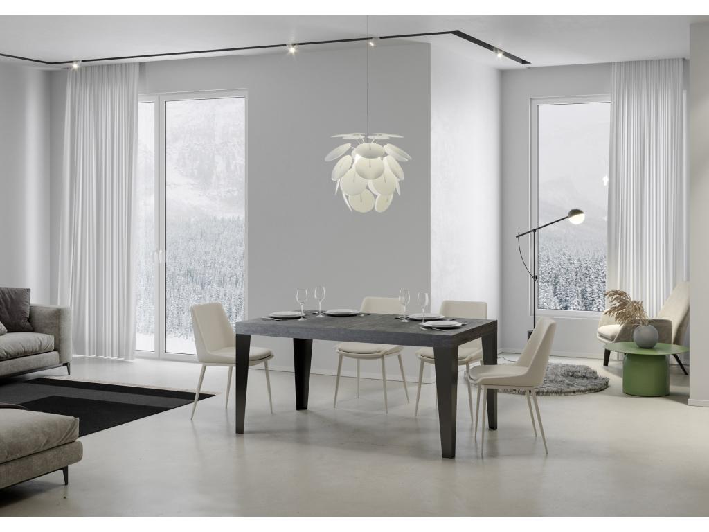 Table extensible 80x140/224 cm Flame Gris Béton cadre Anthracite VAAY97125