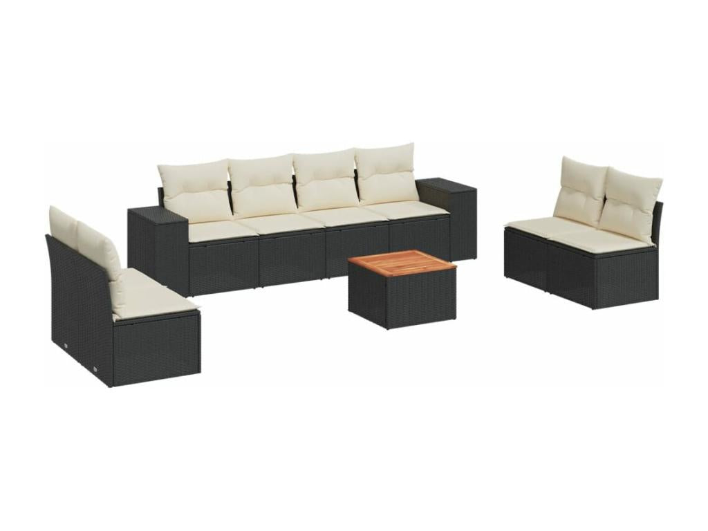 Salon de jardin 9 pcs avec coussins noir résine tressée HKOR65119