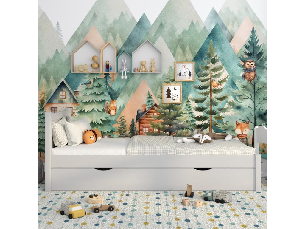 Single wooden bed - with drawer N02 Grey 120x200 TCEL32862