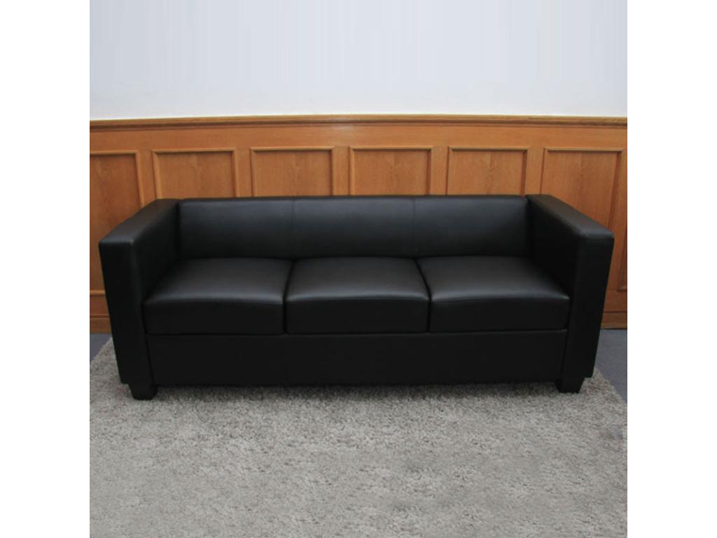 Salon 3-2-1 garniture de canapés / Ventoriq - similicuir noir ABSC90366