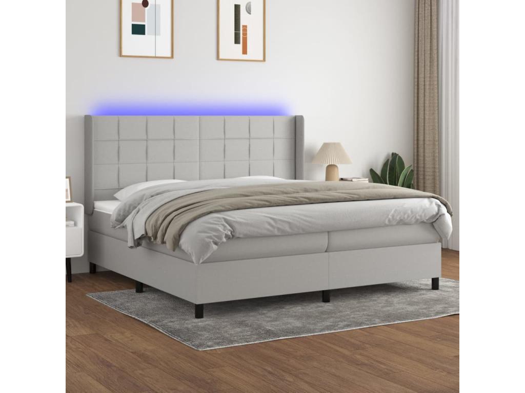 Sommier tapissier matelas et LED Gris clair 200x200 cm Tissu YKZH00898