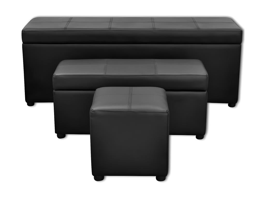 Set de banc de rangement en simili cuir Noir AQGP13666