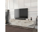 Meuble TV Lumenao de 180 cm avec des armoires en style ailes Blanc et Effet marbre blanc  FTOK86680