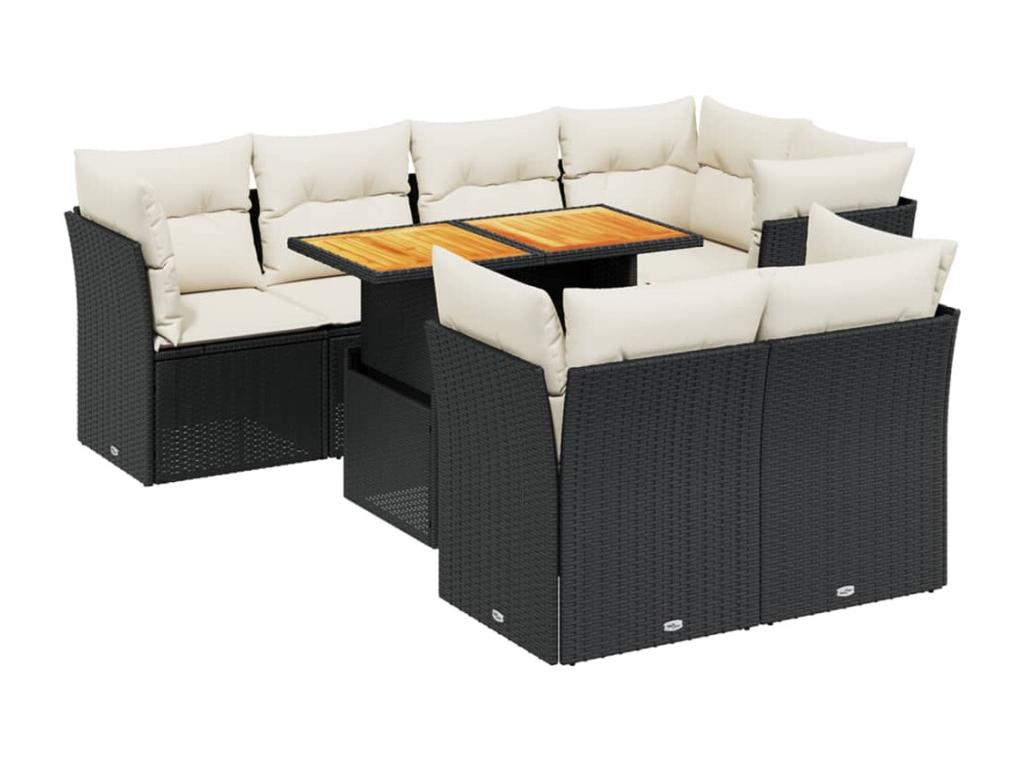 Salon de jardin 8 pcs avec coussins noir résine tressée USCG85540