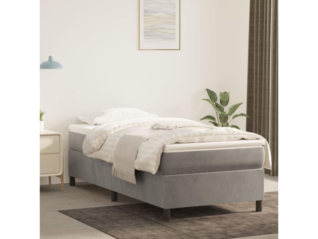 Sommier à Lumenao de lit et matelas Gris clair 90x190 cm Velours TPMK44255