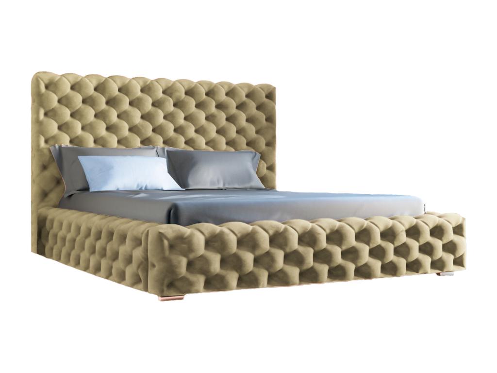 Lit rembourré avec rangement - 180x200 - lit double - velours - beige - Lumenao PHYO74997
