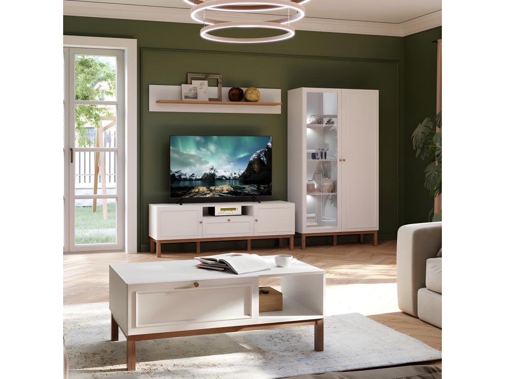 Table basse L- 110 cm décor gris et chêne avec poignée en bois - Lumenao EUCF40916