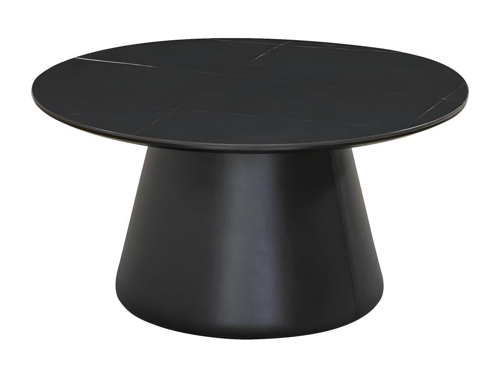Table basse ronde de diamètre 80 cm en finition imitation marbre noir stratifié - Lumenao VTPD52971