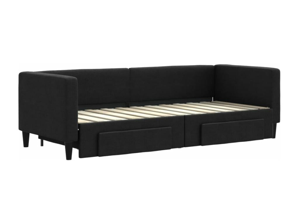 Daybed with pull-out bed and drawers, black, 80x200 cm, fabric, IOSD37522