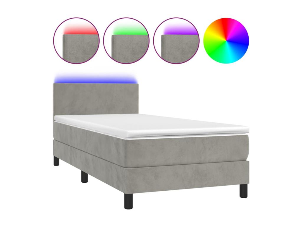 Sommier à Lumenao de lit avec matelas et LED Gris clair 80x200 MILA62822