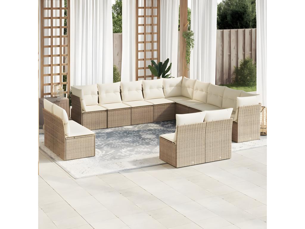 Salon de jardin avec coussins 12 pcs beige résine tressée UCGB11323
