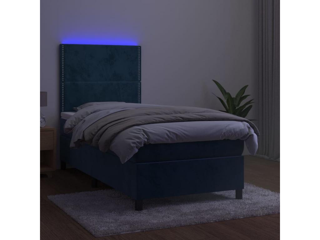 Sommier à Lumenao de lit avec matelas et LED Bleu foncé 90x190cm LXBC70645