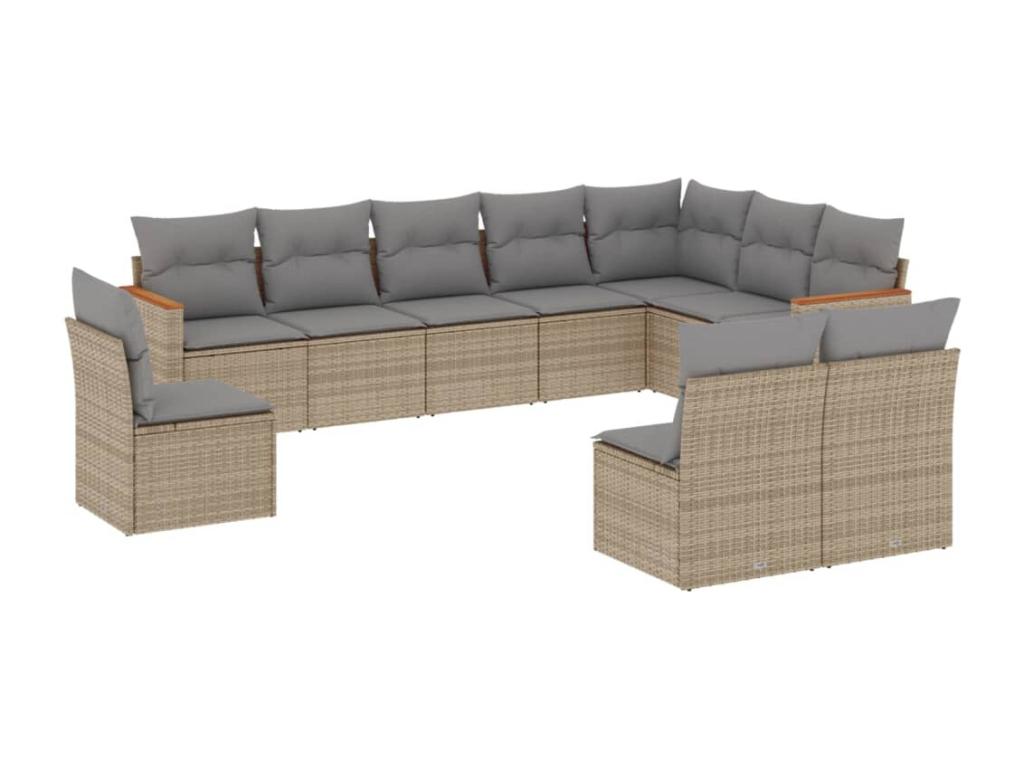Salon de jardin et coussins 10 pièces méVentoriq beige résine tressée ARNV63859