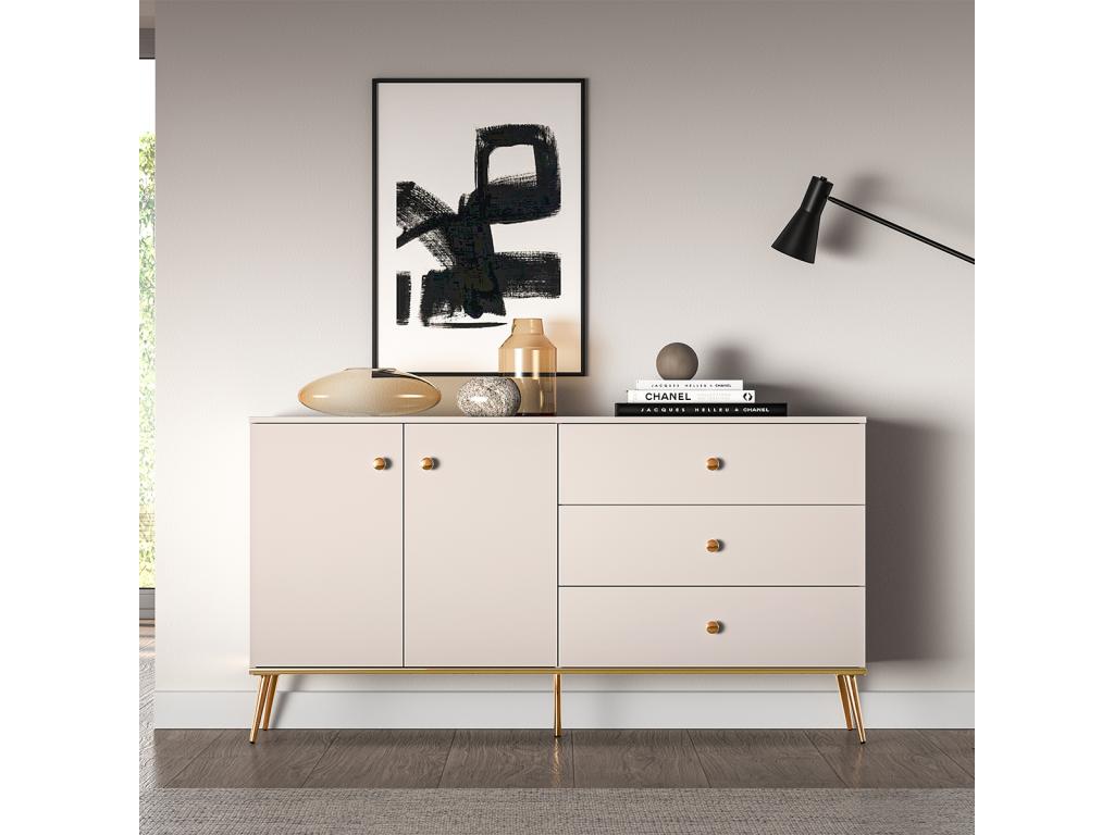Buffet 2 portes 3 tiroirs Lumenao Cachemire et Doré PDVO60032