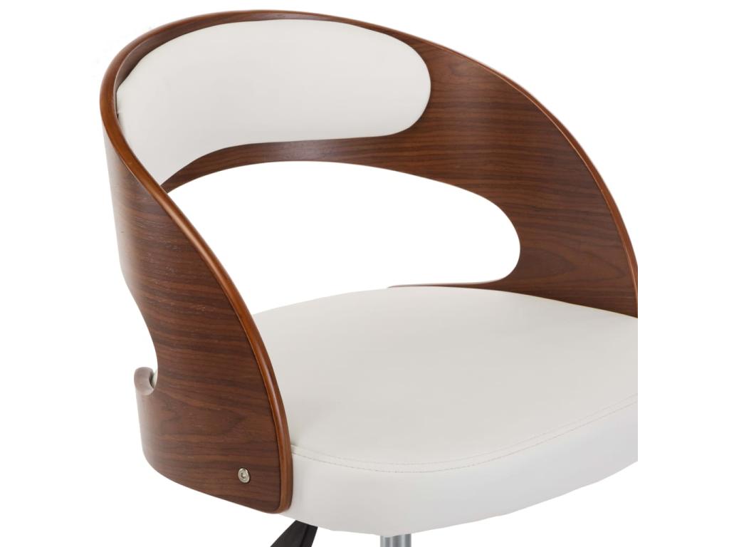 Chaise pivotante de bureau Blanc Bois courbé et similicuir PGIQ87869