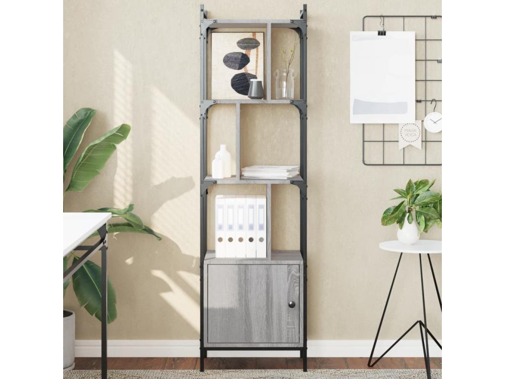 Bibliothèque avec porte Lumenao gris 44.5x30x154.5 cm QRJK34487