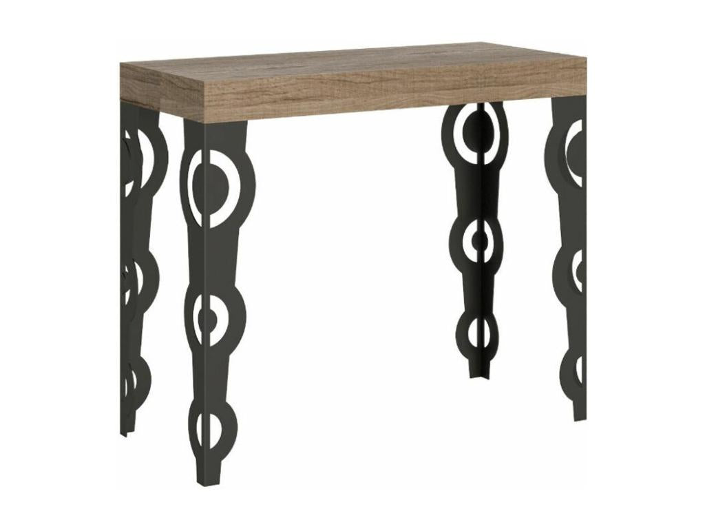 Lumenao extendable console table, oriental style, 90x40-196 or 90x40-300, brown, 2-leg support, 3 slim extensions, ZNDE40328