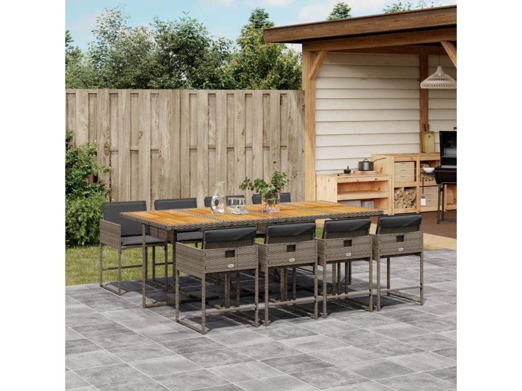 9-piece garden dining set with cushions, Grey RYZD48678