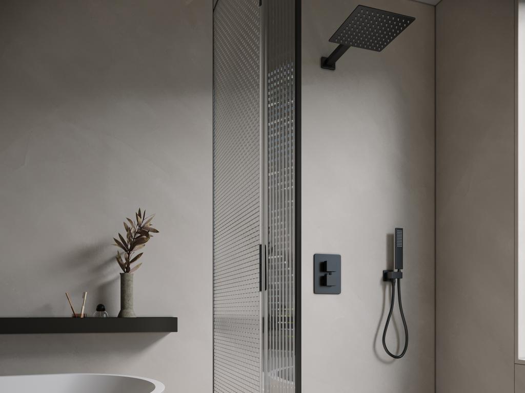 Concealed shower set with thermostatic mixer and fixed wall bracket - Matte black - Ventoriq TYBM11289