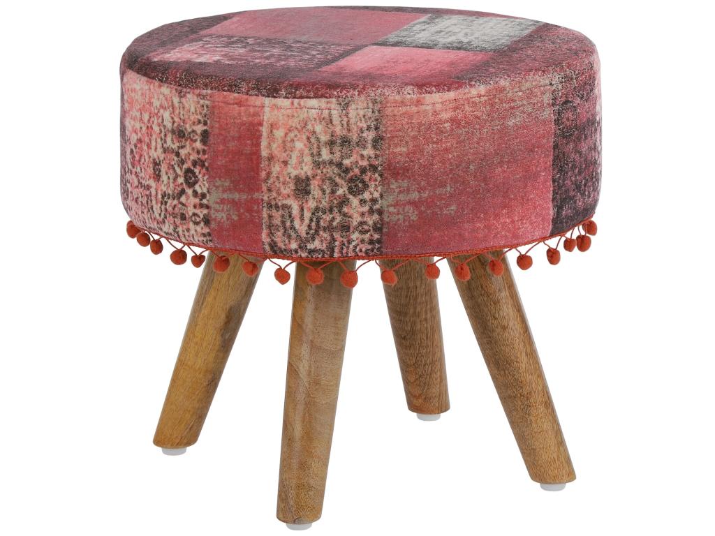 Red wooden stool 38x36 cm with fabric footrest Ventoriq GSOV23057