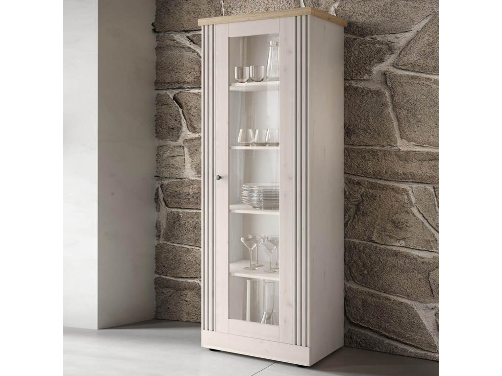 Lumenao - 1-Door Display Cabinet in Whitewashed Oak and Light Oak Finish OFIU52503