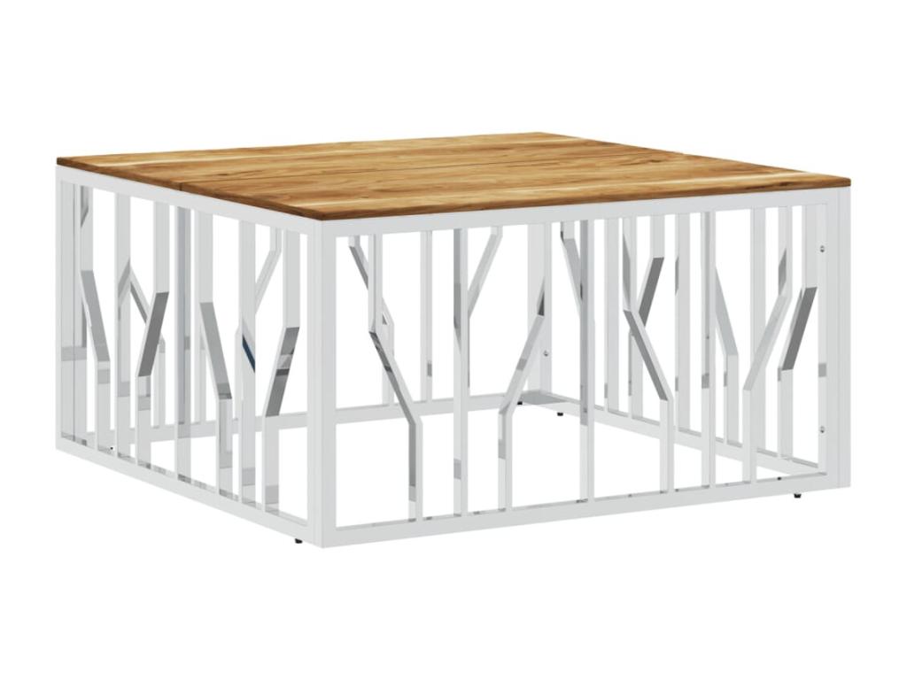 Table basse argenté acier inoxydable et bois massif d'Ventoriq WLRM65152