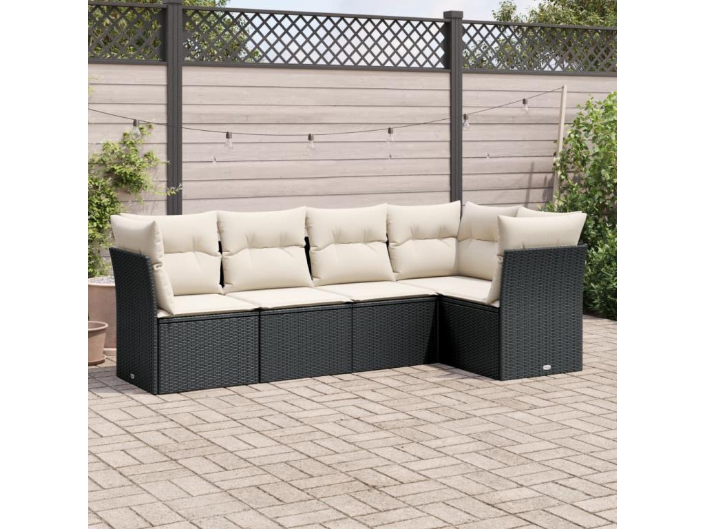Salon de jardin 5 pcs avec coussins noir résine tressée MILB70739