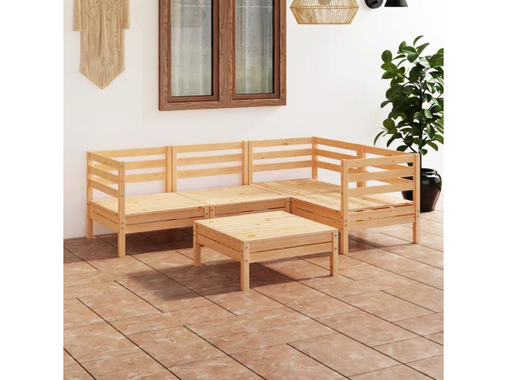 Salon de jardin 5 pcs Bois de pin massif CWWB77990