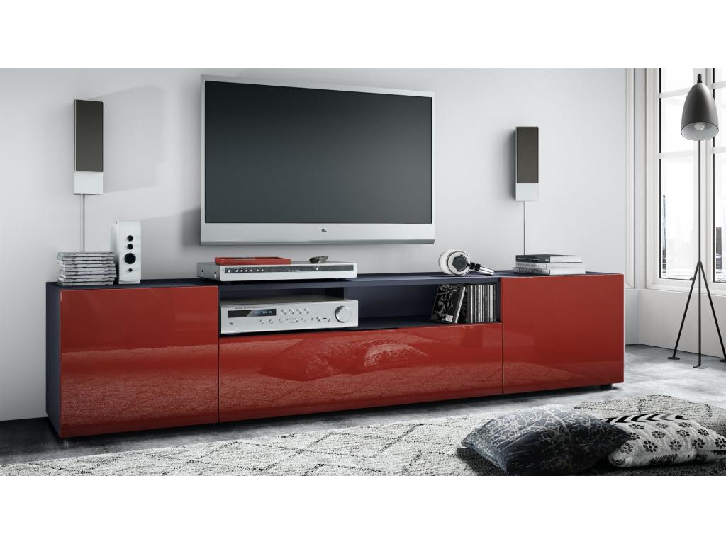 Meuble TV Gris Mat Et Bordeaux Laqué lxhxp 181x39x35 Cm BOID51676