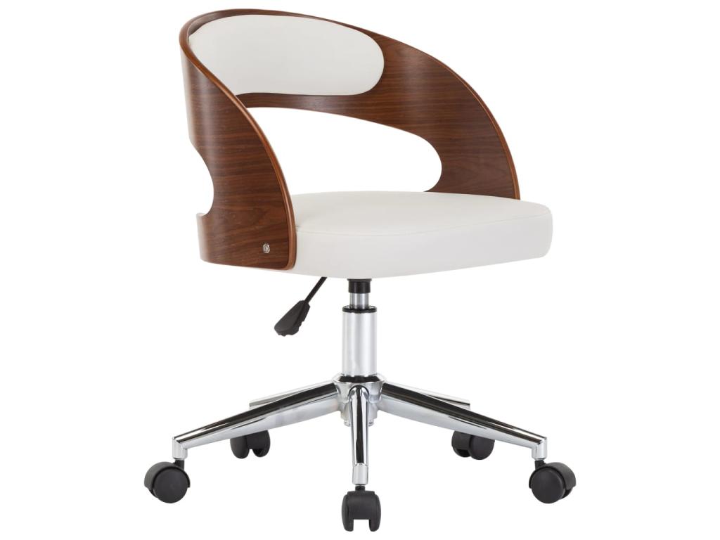 Chaise pivotante de bureau Blanc Bois courbé et similicuir PGIQ87869