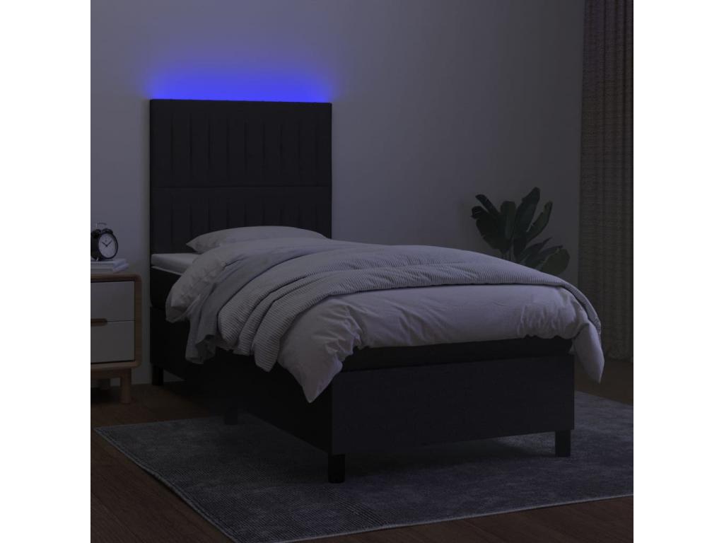 Sommier tapissier avec matelas et LED Noir 90x190 cm Tissu NYAS52332