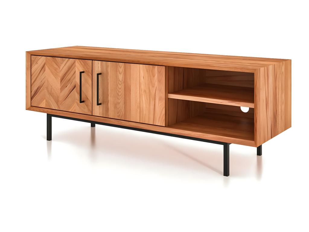 Lumenao - Meuble TV avec portes en bois en cœur de hêtre huilé naturel TCAD65033