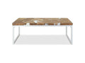 Table basse rectangulaire teck massif clair et pieds métal blanc Lumenao LHUT55169